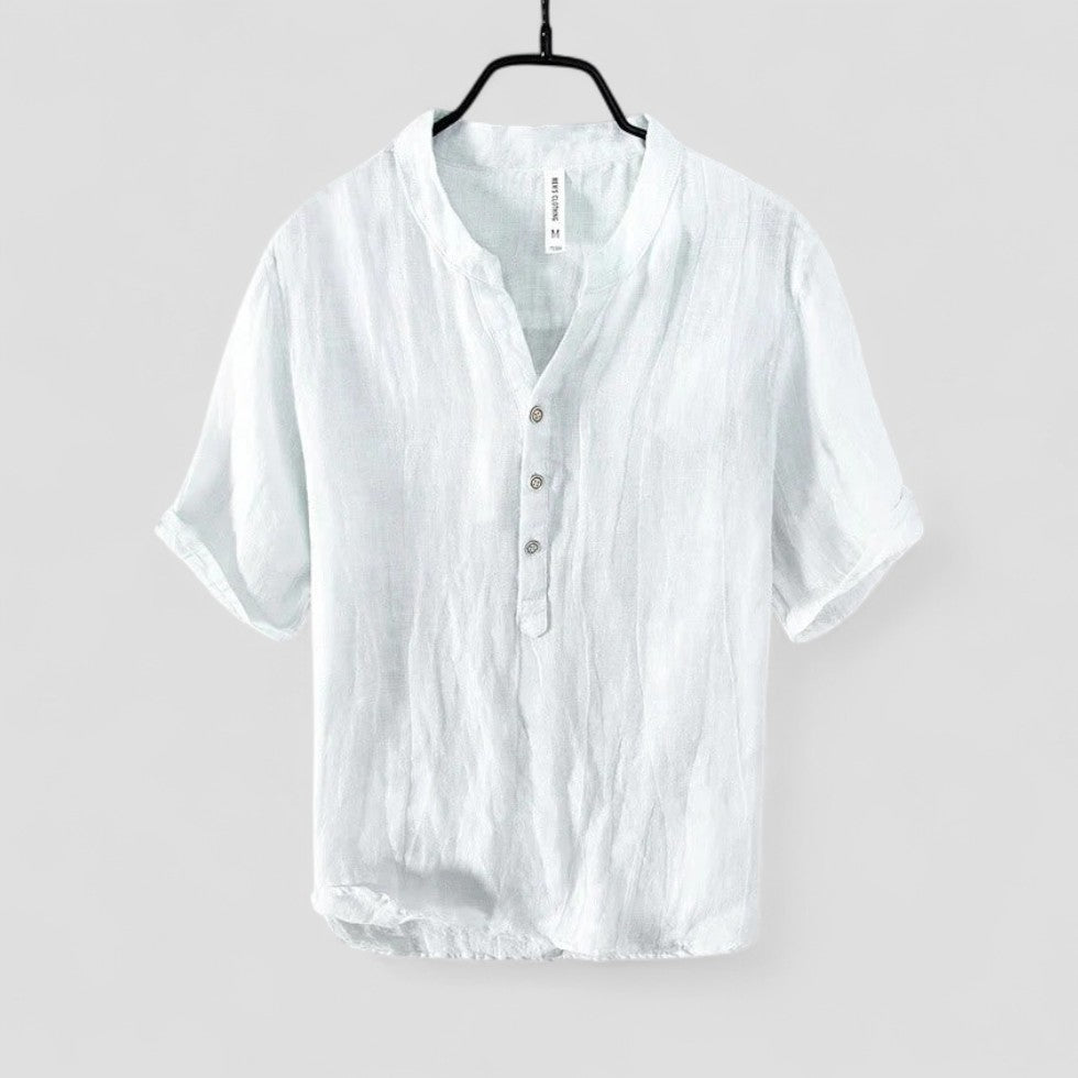 Leinen Kurzarmhemd mit Stehkragen für Herren