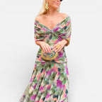 Off-shoulder midikjole med draperinger