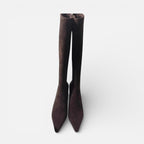 Damen Kniehohe Stiefel in Veloursoptik mit Absatz