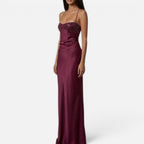 Maxikleid Perlenbesatz Halterneck Ärmellos Satinoptik