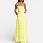 Women's maxi dress with spaghetti straps and flared skirt