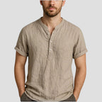 Leinen Kurzarmhemd mit Stehkragen für Herren