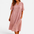 Midi Dress Loose Fit Short Sleeve V-Neck