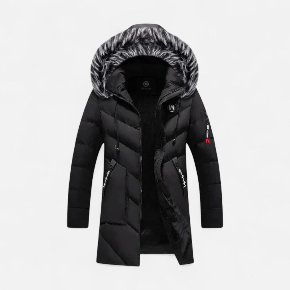 Men's winter jacket with hood and faux fur collar
