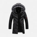 Men's winter jacket with hood and faux fur collar