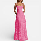 Women's maxi dress with spaghetti straps and flared skirt