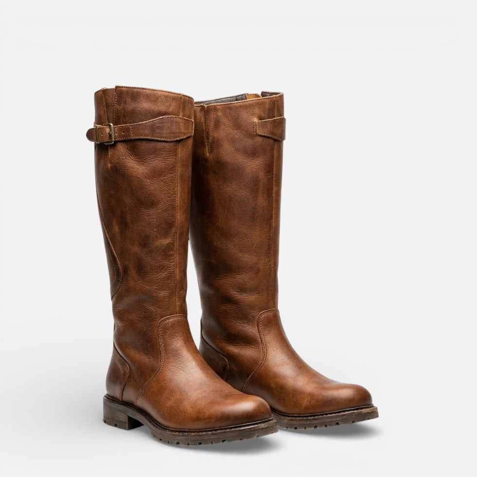 Damen Kniehohe Reitstiefel mit Schnallenverschluss