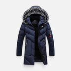 Men's winter jacket with hood and faux fur collar
