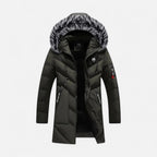 Men's winter jacket with hood and faux fur collar