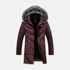 Men's winter jacket with hood and faux fur collar