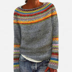 Pullover with colorful knit pattern for women