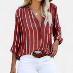 Gestreifte Bluse mit Knopfleiste und V-Ausschnitt