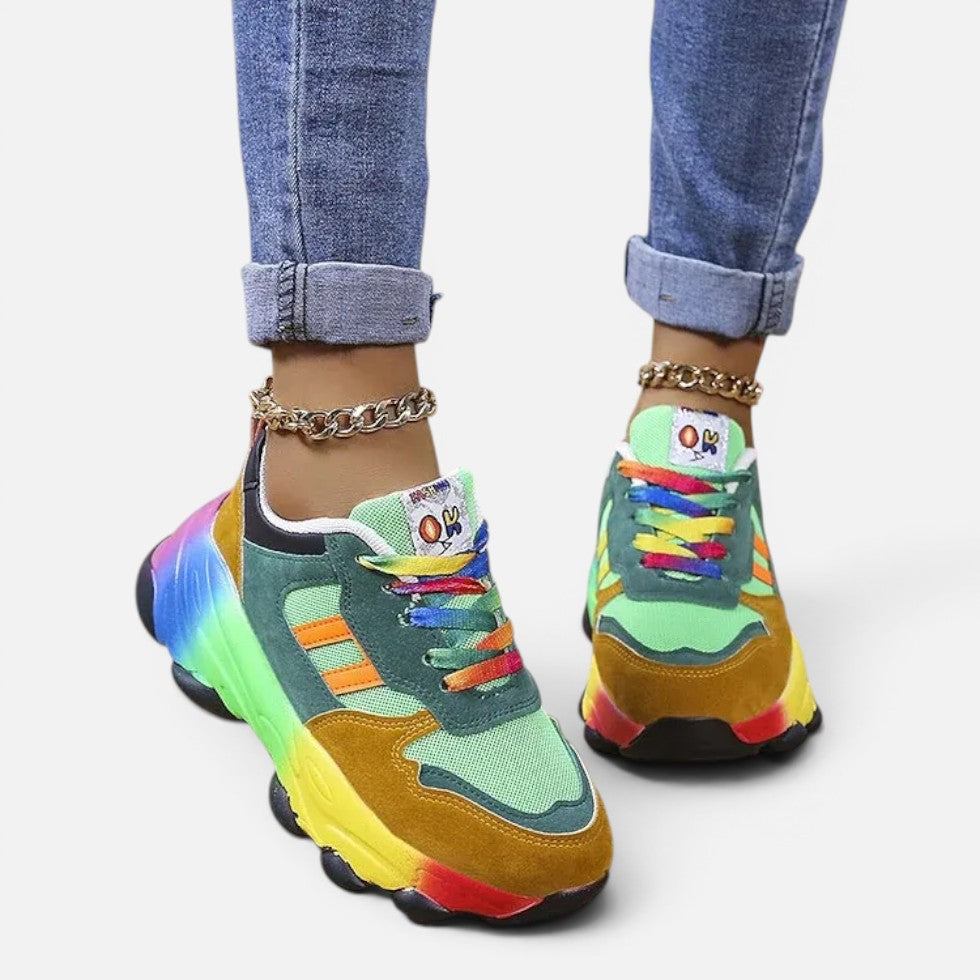 Sneakers til damer med plateausål og mesh-indsats