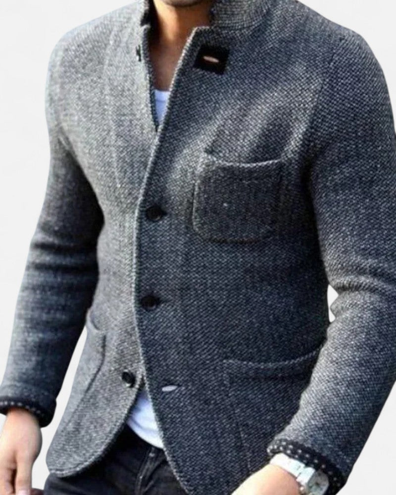 Strukturierte Wolljacke mit Knopfleiste für Herren