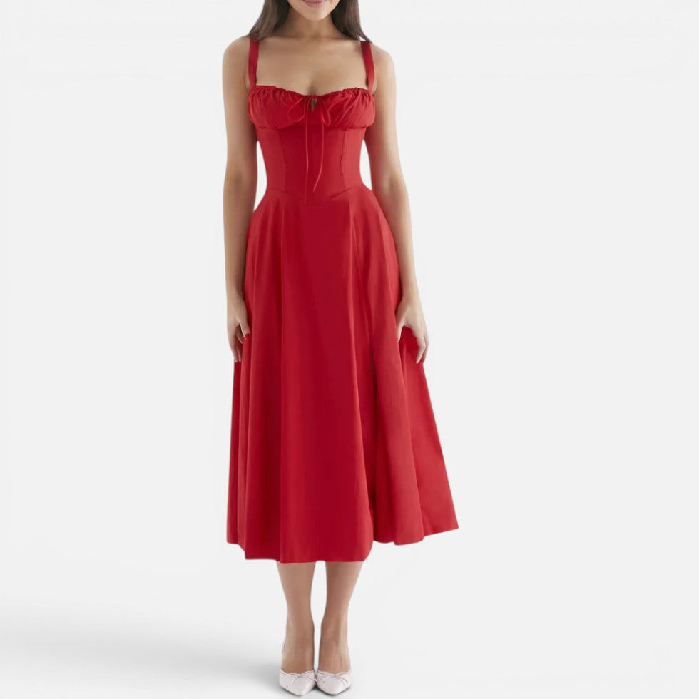 Midikleid Trägerkleid Gerafft Polyester Schlitz Saum
