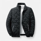 Puffer jacket with stand-up collar and zippered pockets