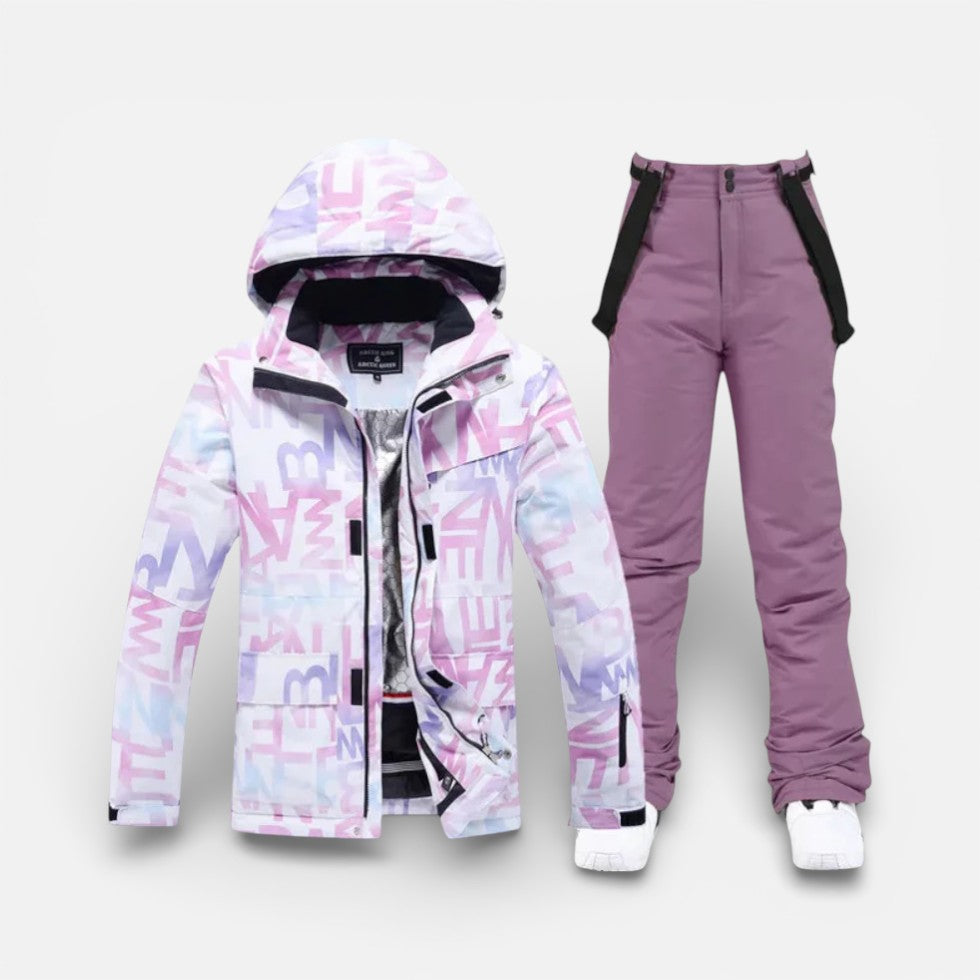 Women's ski suit with hooded jacket and ski pants