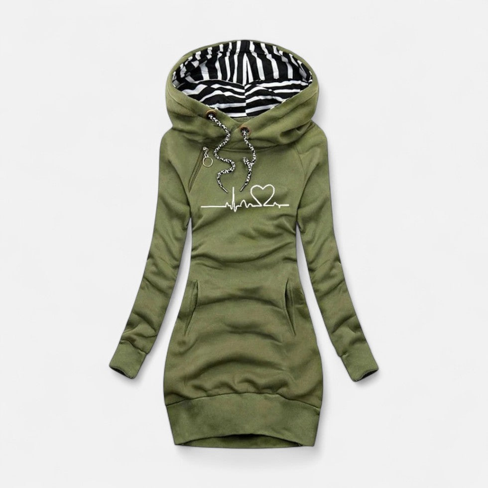 Kapuzenkleid mit Herzlinie Print