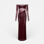 Lang gallakjole med off-shoulder-snit og transparent overdel
