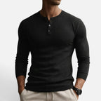 Slim Fit Rippstrick Langarmshirt mit Knopfleiste