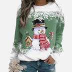 Weihnachtspullover Damen mit Winterlichem Schneemannmotiv