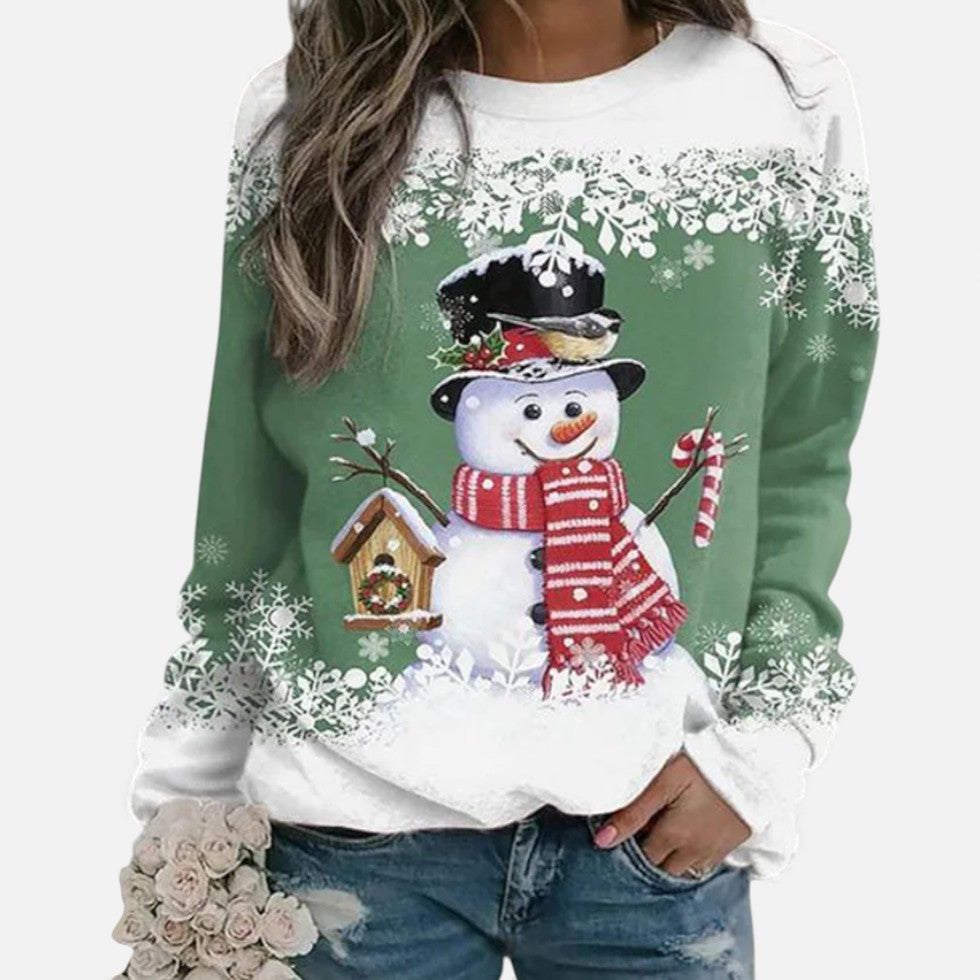 Weihnachtspullover Damen mit Winterlichem Schneemannmotiv