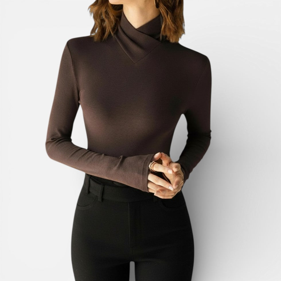 Damen Langarmshirt mit Stehkragen und schmaler Passform