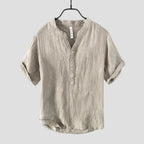 Leinen Kurzarmhemd mit Stehkragen für Herren