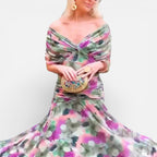 Off-shoulder midikjole med draperinger