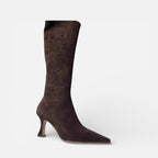 Damen Kniehohe Stiefel in Veloursoptik mit Absatz