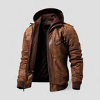 Faux leather jacket with hood for men