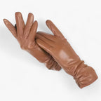 Damen Lederhandschuhe aus Schafsleder mit Raffung – Gefütterte Winterhandschuhe, Herbst Winter