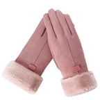Damen Handschuhe in Wildlederoptik mit Plüschbündchen – Touchscreen-Winterhandschuhe, Herbst Winter