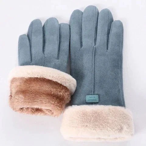 Damen Handschuhe in Wildlederoptik mit Plüschbündchen – Touchscreen-Winterhandschuhe, Herbst Winter