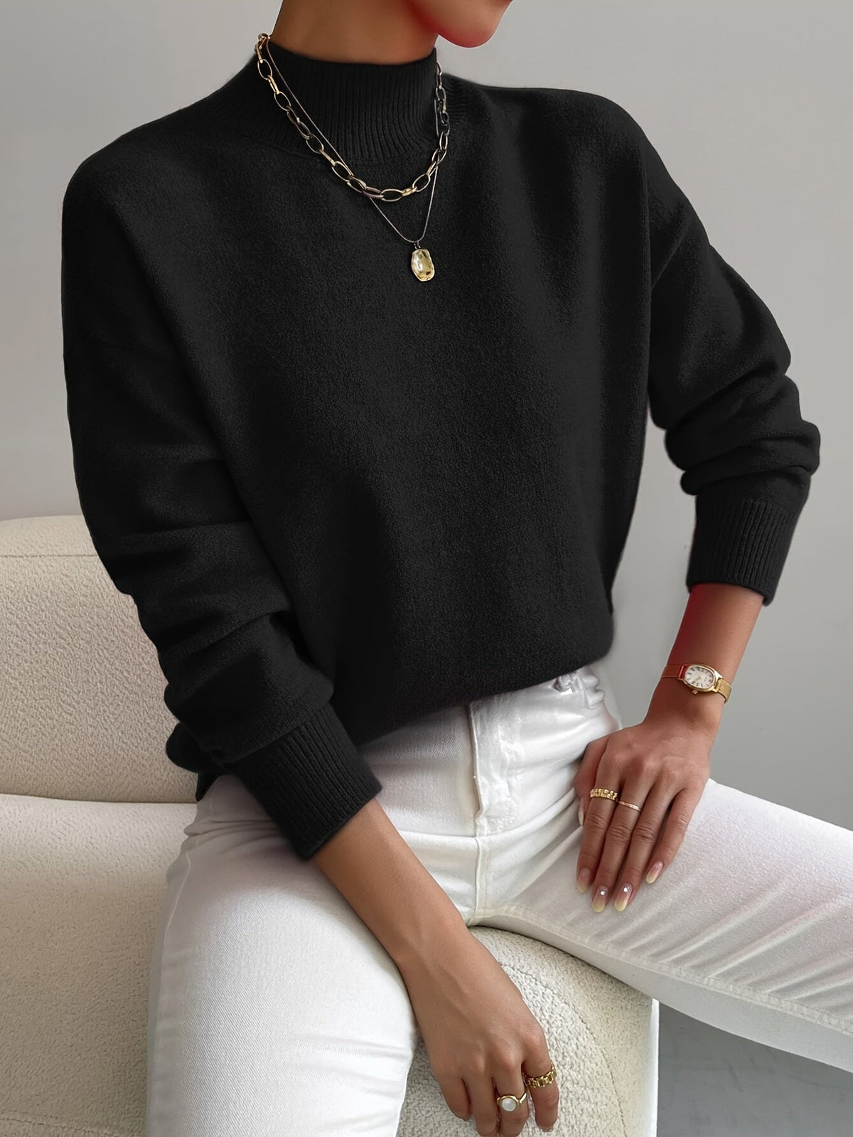 Damen Langarm-Strickpullover mit Rundhalsausschnitt