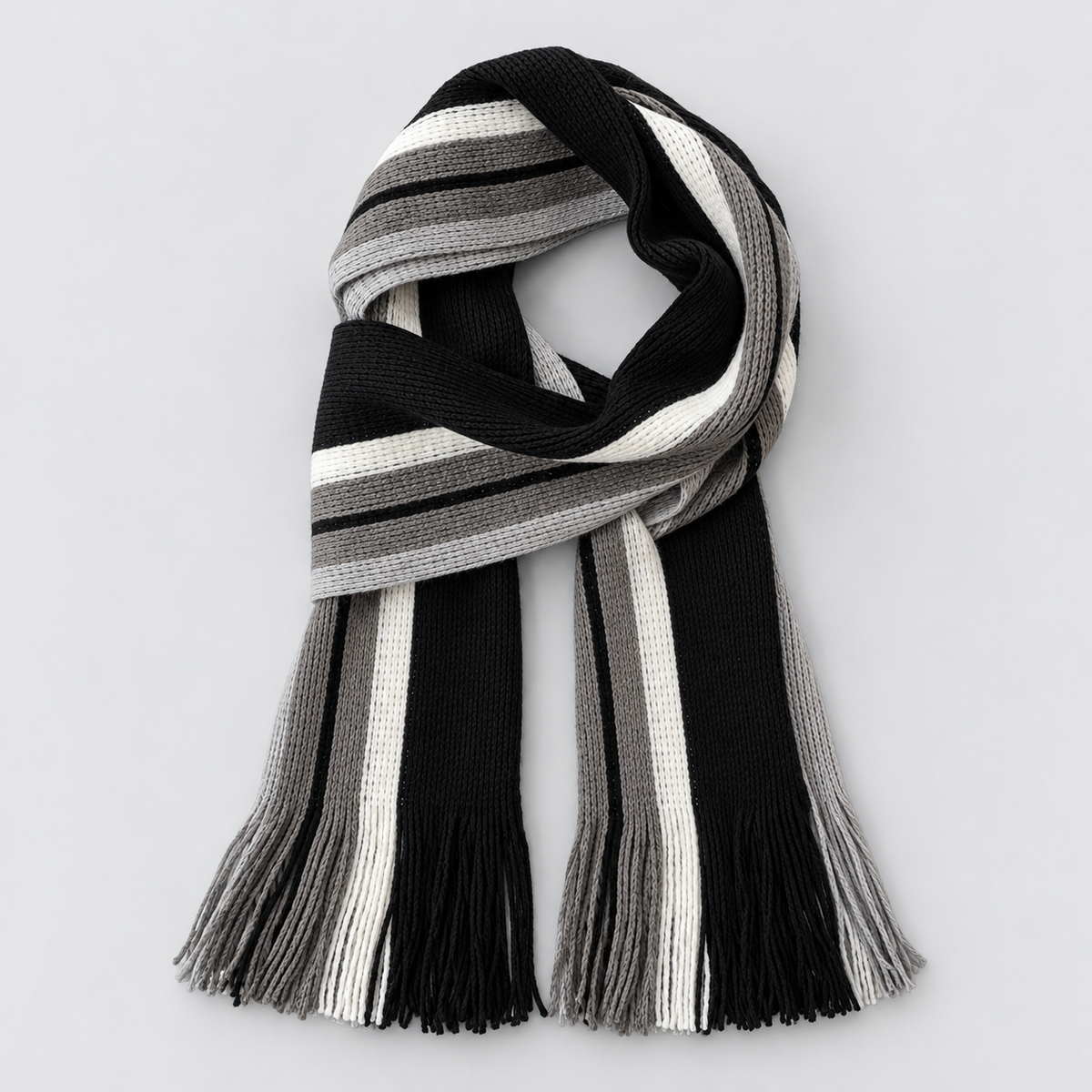 Herren Gestreifter Strickschal mit Fransen – Langer Winterschal, Herbst Winter