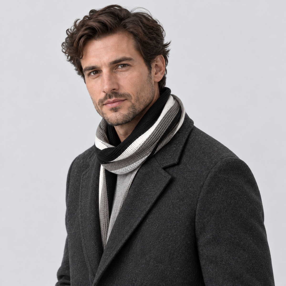 Herren Gestreifter Strickschal mit Fransen – Langer Winterschal, Herbst Winter
