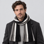Herren Gestreifter Strickschal mit Fransen – Langer Winterschal, Herbst Winter