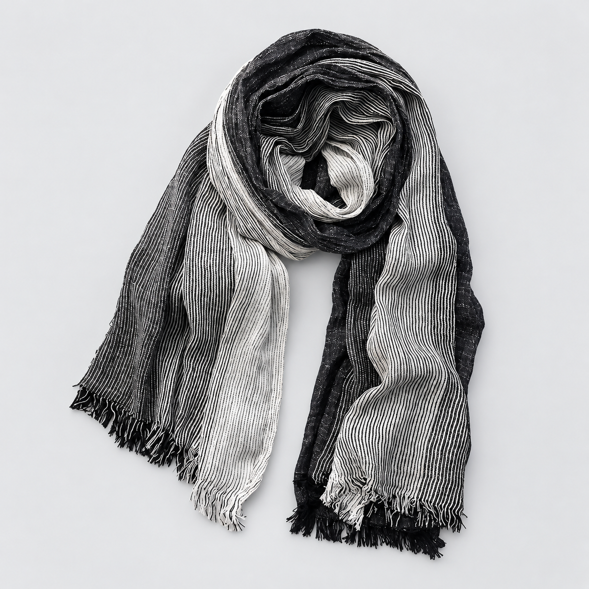 Herren Leichter Crinkle-Schal mit Farbverlauf und Fransenkante – Zweifarbiger Schal, Herbst Winter