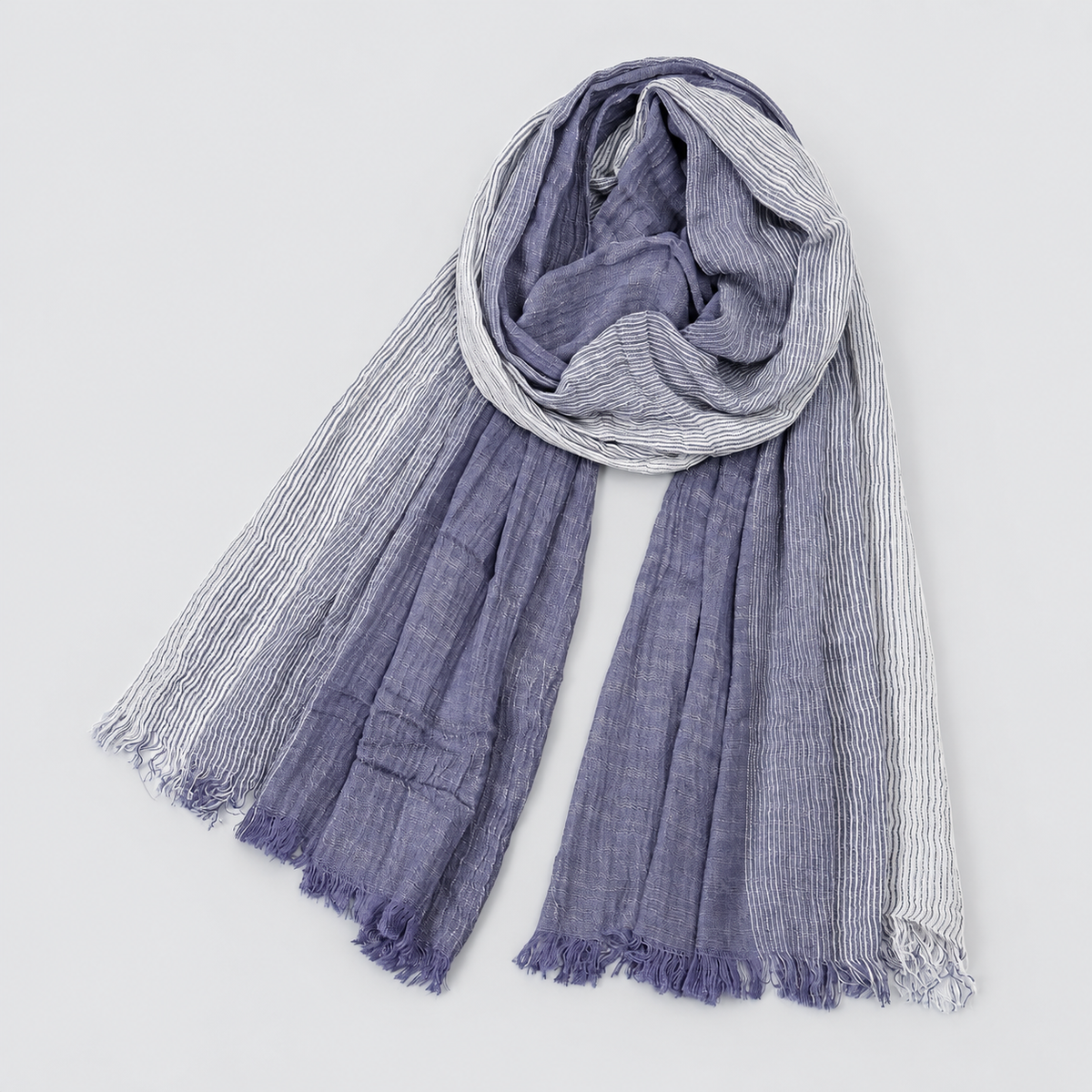 Herren Leichter Crinkle-Schal mit Farbverlauf und Fransenkante – Zweifarbiger Schal, Herbst Winter