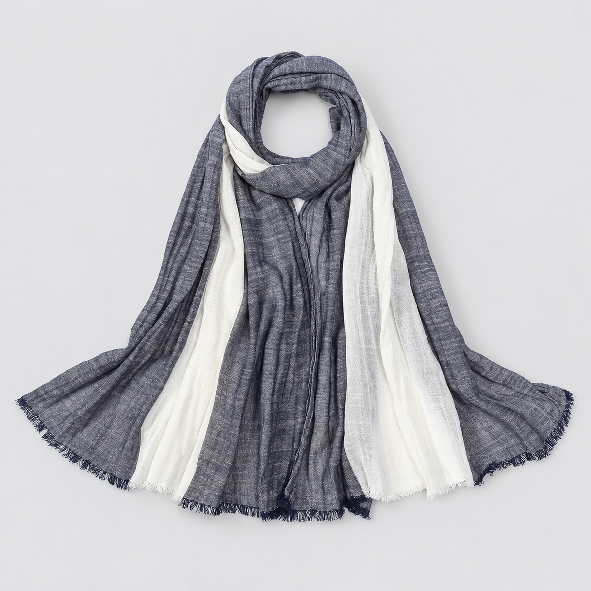 Herren Leichter Crinkle-Schal mit Farbverlauf und Fransenkante – Zweifarbiger Schal, Herbst Winter