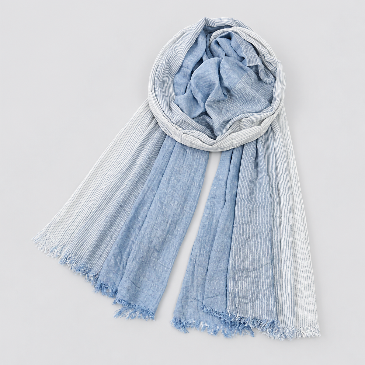 Herren Leichter Crinkle-Schal mit Farbverlauf und Fransenkante – Zweifarbiger Schal, Herbst Winter