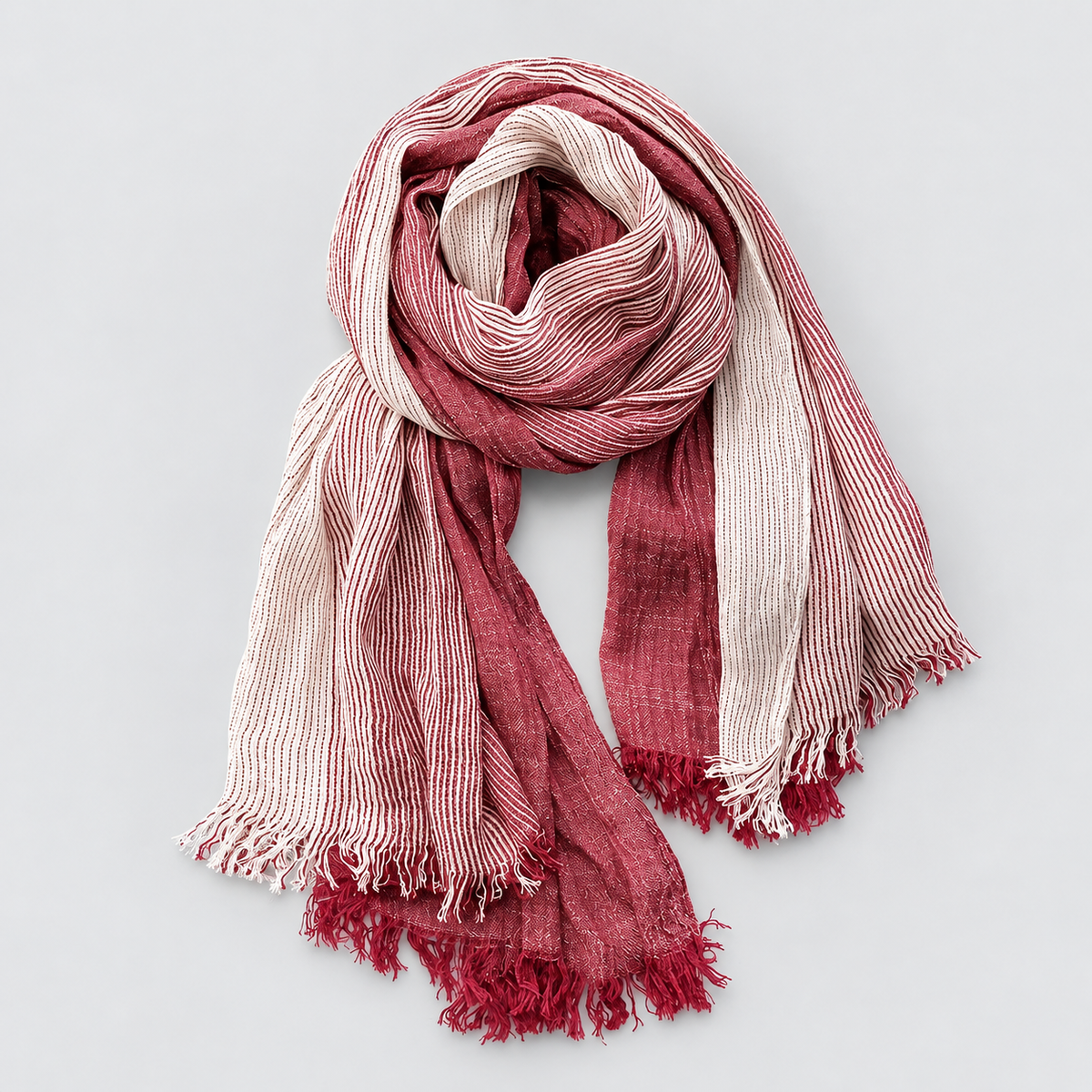 Herren Leichter Crinkle-Schal mit Farbverlauf und Fransenkante – Zweifarbiger Schal, Herbst Winter