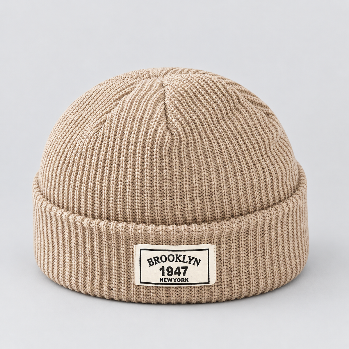 Herren Kurze Fischermütze mit Umschlag – Gerippte Strickmütze, Herbst Winter