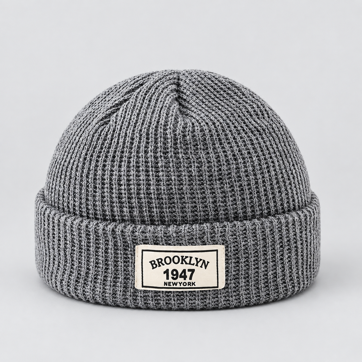 Herren Kurze Fischermütze mit Umschlag – Gerippte Strickmütze, Herbst Winter