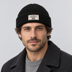 Herren Kurze Fischermütze mit Umschlag – Gerippte Strickmütze, Herbst Winter