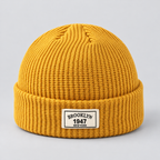 Herren Kurze Fischermütze mit Umschlag – Gerippte Strickmütze, Herbst Winter