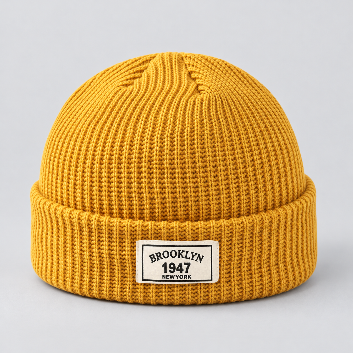 Herren Kurze Fischermütze mit Umschlag – Gerippte Strickmütze, Herbst Winter