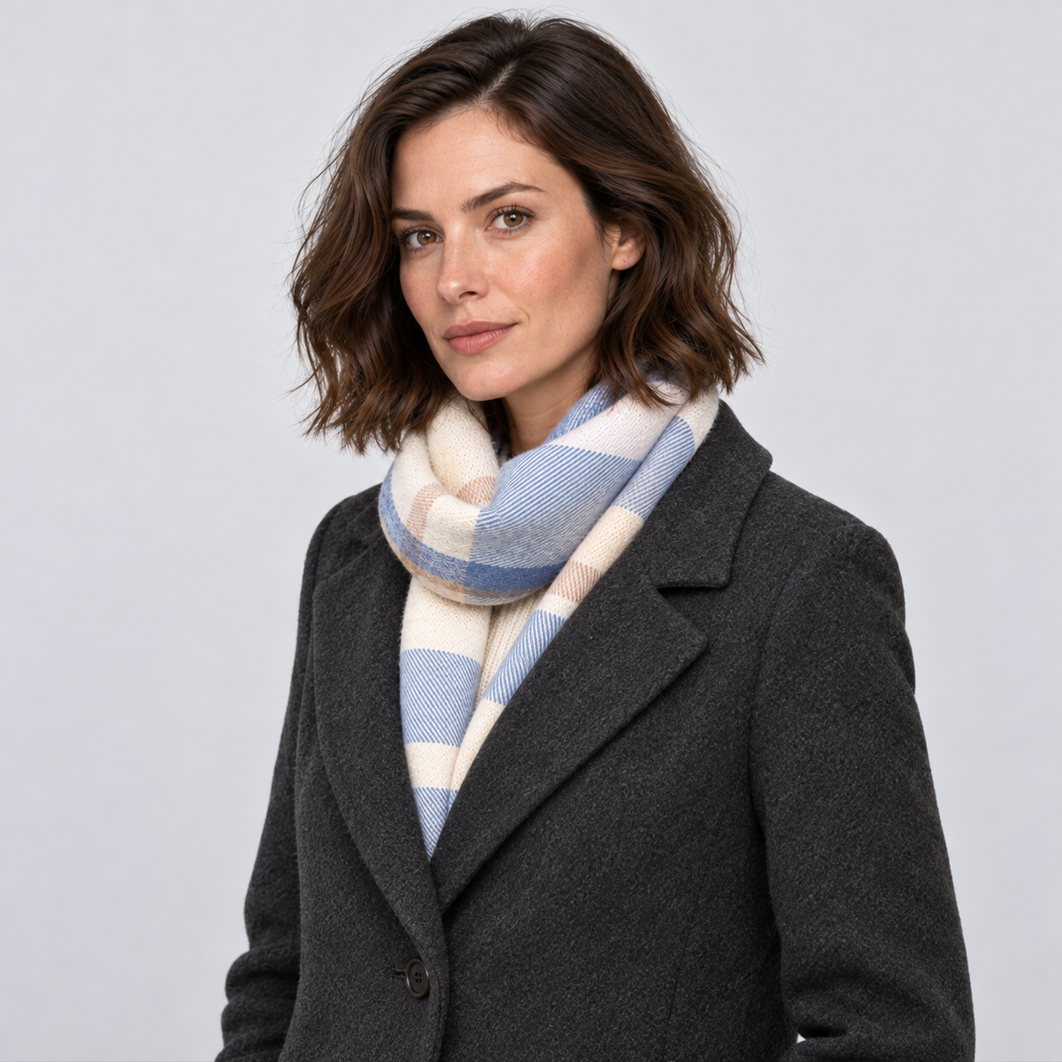 Damen Karierter Schal mit Fransen – Weicher gebürsteter Großschal, Herbst Winter