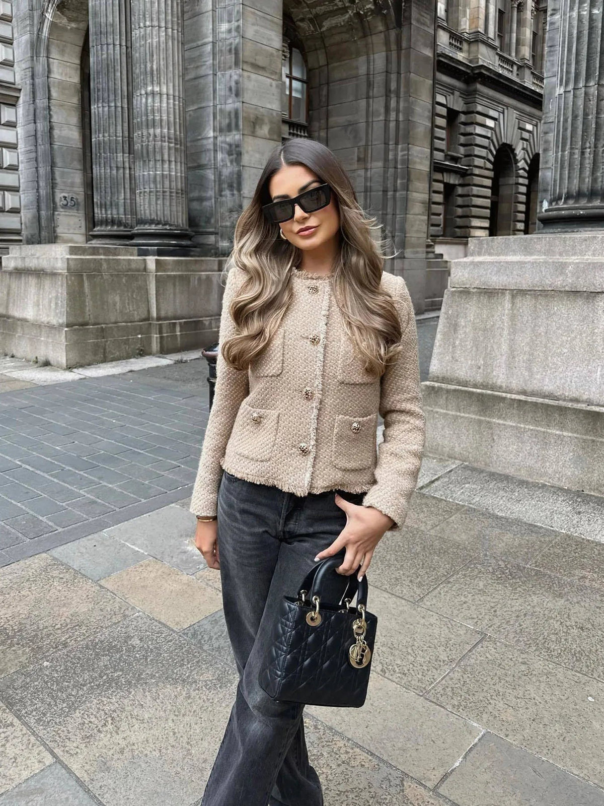 Damen Tweed-Blazer mit tailliertem Schnitt und strukturierter Passform